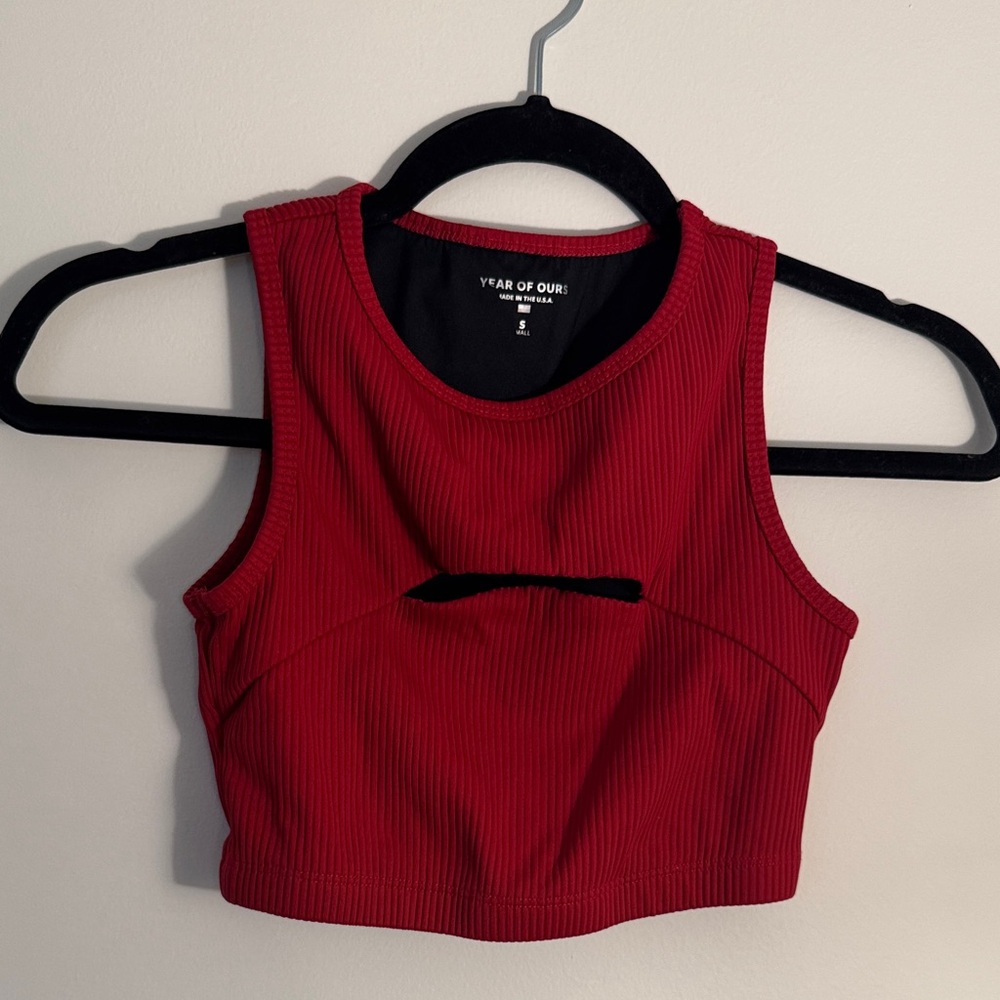 Year of Ours Scarlet Ribbed Crop Top
